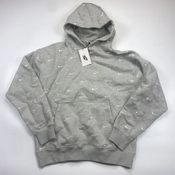 Nike All Over Swoosh Hoodie Logo Hoodie Grey Heather White CJ8907